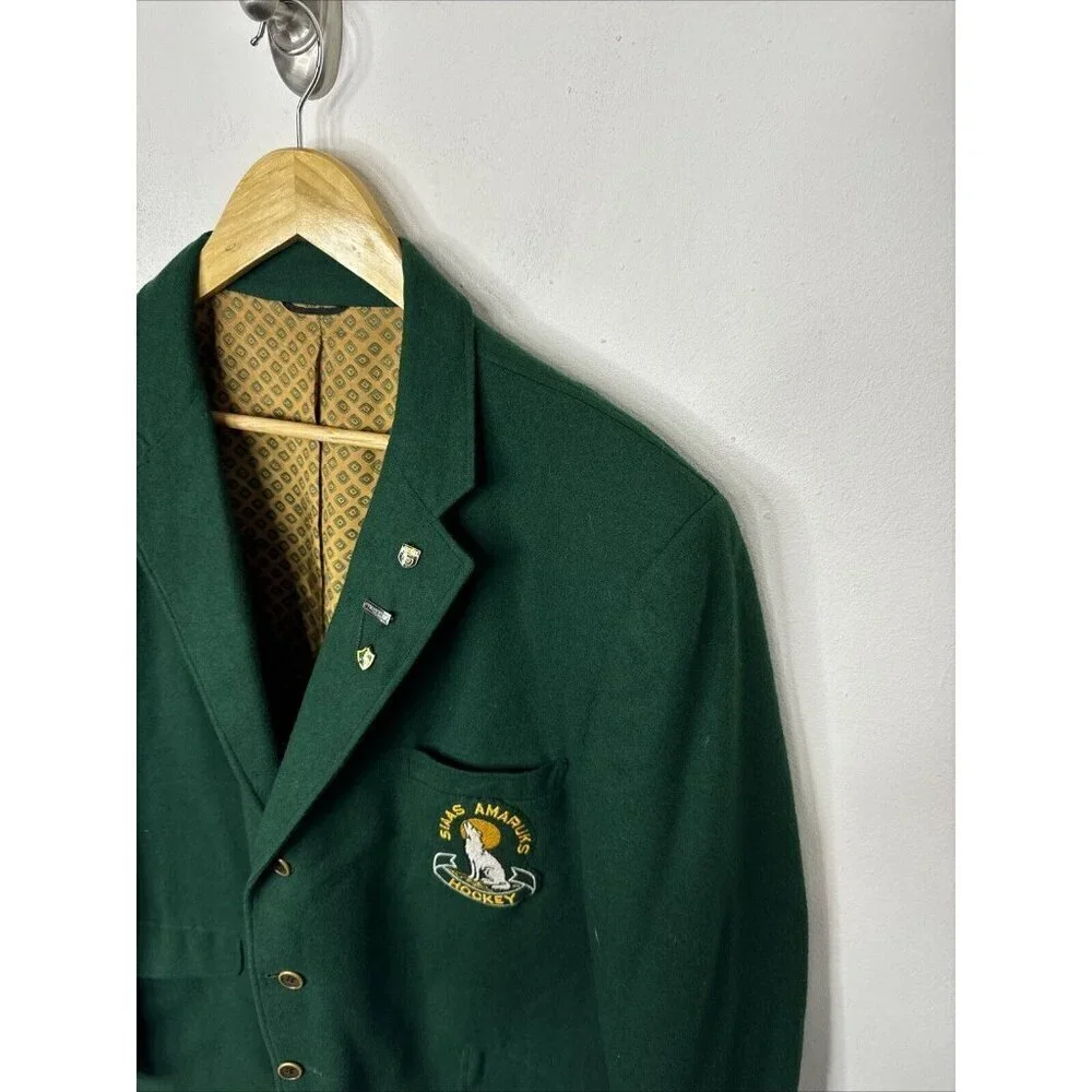 SIAAS‎ Amaruks Men 46 Vintage Green Hockey Blazer Sask Green Preppy Patch